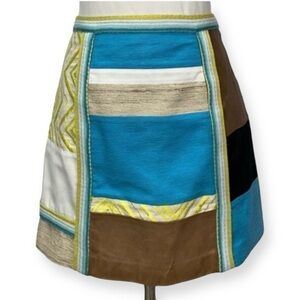 3/$25 Tracy Reese Silk Leather Embroidered Linen A-Line Mini Skirt Size 2